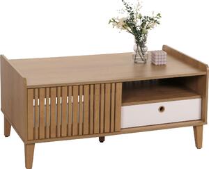 Tavolino da salotto MCW-M48, tavolino da salotto, 52x114x59 cm ~ color naturale, cassetto bianco