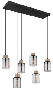 Lampada a sospensione, nera, vetro fumé, regolabile in altezza, L 62 cm