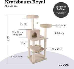 Lycce Tiragraffi grande, tiragraffi a più piani per gatti con 10 colonne avvolte completamente in sisal, cuccia, amaca, 4 piattaforme, pallina di peluche, molto stabile, poco ingombrante, colore: beige