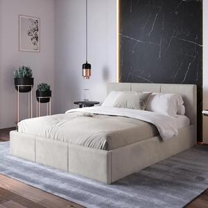 Home Collective letto imbottito, letto con contenitore, letto contenitore con rete a doghe letto imbottito con testiera letto matrimoniale | struttura in metallo con alzata a gas, rivestimento in velluto | 140×200 cm | grigio