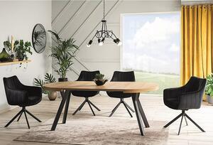 Tavolo Domingo allungabile rotondo in impiallacciato rovere e struttura in metallo nero – Ø100/150/200/250x76 cm