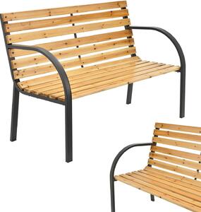 Panca da giardino Juskys Modena - panca a 2 posti in legno con braccioli e schienale - panca resistente alle intemperie 120x62x82 cm - panca con elementi laterali in acciaio