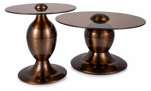 Set di tavolini Cassie in vetro color bronzo e struttura in acciaio inox finitura rame lucido – Ø70x38 cm