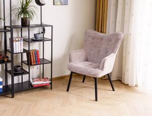 Poltrona Carmen Raven in tessuto color beige scuro con struttura in legno nero opaco – 72x75x99 cm