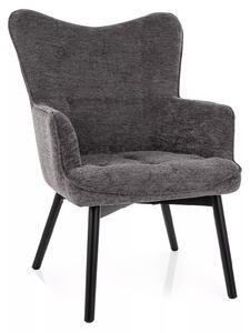 Poltrona Carmen Raven in tessuto grigio chiaro Raven 15 con struttura in legno nero opaco – 72x75x99 cm