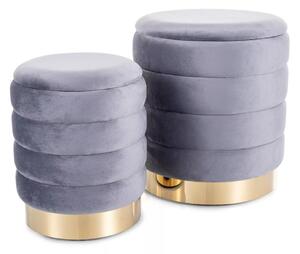 Pouf Britta Velvet con contenitore in velluto color grigio – set da 2