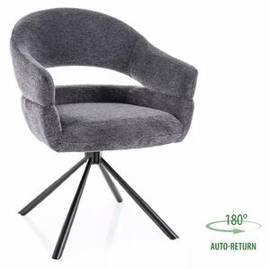 Sedia Borgo Raven in tessuto grigio scuro con struttura in metallo nero opaco e seduta girevole auto-return – 58x87 cm
