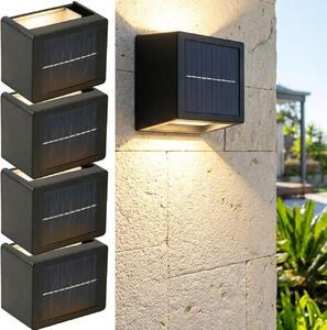 Set da 4 lampade da parete a LED solari per esterni: lampade da giardino bianco caldo/bianco freddo con batteria ricaricabile e sensore, impermeabili IP44, faretti decorativi per recinzioni e pareti