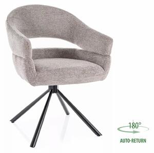 Sedia Borgo Raven in tessuto grigio con struttura in metallo nero opaco e seduta girevole auto-return – 58x87 cm