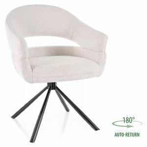 Sedia Borgo Raven in tessuto beige con struttura in metallo nero opaco e seduta girevole auto-return – 58x87 cm