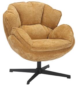 Poltrona Betty in tessuto color curry con struttura in metallo nero e seduta girevole – 73x87x83 cm