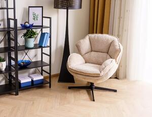 Poltrona Betty in tessuto beige con struttura in metallo nero e seduta girevole – 73x87x83 cm