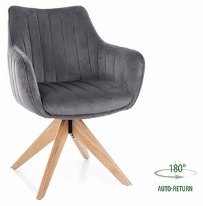 Sedia Azalia D in velluto Bluvel con rotazione automatica 180° – colore grigio e gambe in legno di frassino