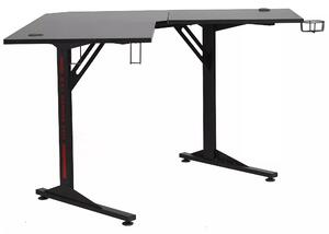 Scrivania angolare B-219 in MDF nero e struttura in metallo – con supporto cuffie e portabicchiere