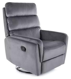 Poltrona reclinabile Argos in velluto Bluvel con funzione girevole e dondolo – colore grigio
