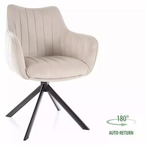 Sedia Azalia in velluto Bluvel con rotazione automatica 180° – colore beige chiaro e struttura in metallo nero opaco