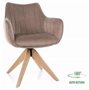 Sedia Azalia D in velluto Bluvel con rotazione automatica 180° – colore beige scuro e gambe in legno di frassino