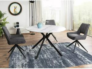 Tavolo Aster rotondo con piano effetto marmo bianco e struttura in metallo nero opaco – Ø120 cm