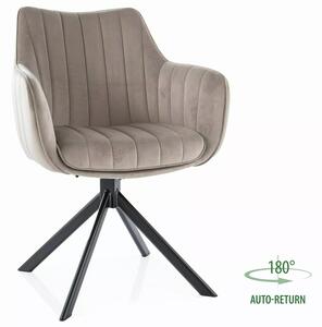 Sedia Azalia in velluto Bluvel con rotazione automatica 180° – colore beige scuro e struttura in metallo nero opaco