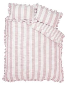 Set copripiumino e federa rosa per letto matrimoniale 3 pezzi 200x200 cm Seersucker Frill Stripe – Catherine Lansfield