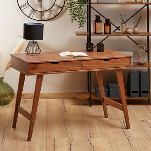 Scrivania MILO con 2 cassetti, in legno massello, robusta e resistente, ideale per l'ufficio in casa, color castagna, cassetti per riporre oggetti