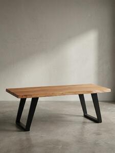 Tavolino da salotto 120x60x46 cm in legno massello di acacia / metallo con bordo naturale, tavolino da salotto di design rettangolare, tavolino da divano marrone, tavolino da caffè con gambe nere a forma di U