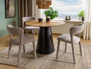 Tavolo Angel rotondo in MDF laccato nero opaco e piano in MDF con impiallacciatura naturale rovere – Ø100 cm