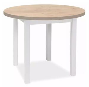 Tavolo Adam rotondo in MDF bianco opaco e piano laminato effetto rovere Lancelot – Ø80 cm