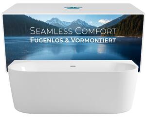 Set completo Calmwaters per vasca da bagno a parete 180x80 cm Seamless Comfort, design senza giunture, preassemblata con getto e scarico a scomparsa, EU, acrilico, 02SL6220