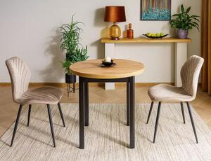 Tavolo Adam rotondo in MDF nero opaco e piano laminato effetto rovere Artisan – Ø80 cm