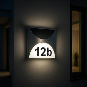 MeLiTec numero civico solare SH04, moderno numero civico illuminato a LED, per esterni, impermeabile, in acciaio inox, numero civico solare luminoso senza fili