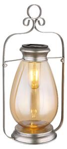 Lampada solare a LED, lanterna, colore argento, vetro ambrato, grado di protezione IP44, altezza 36,5 cm