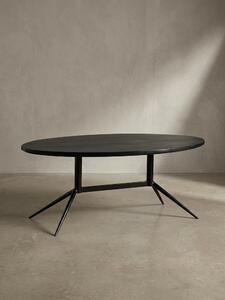 Tavolino da salotto 90x50x35 cm Mango Legno massello Metallo Nero Tavolino ovale, Tavolino da salotto di design con venature naturali del legno, Tavolino da caffè Salotto Moderno