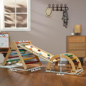 Set completo per giochi all'aperto AIYAPLAY 5-in-1, con scivolo e struttura in legno per arrampicata, da utilizzare in interni
