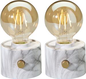 Lampadina vintage a batteria Edison Lampada da tavolo LED USB-C dimmerabile con interruttore rotante - decorazione moderna 2x marmo