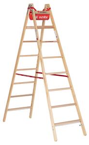 Scala a pioli in legno Euroline con pioli larghi Comfort, gancio per secchi e tasca porta attrezzi, 2x8 pioli