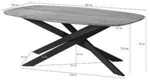 MASSIVMOEBEL24 | Tavolo da pranzo in legno di Acacia 200x100x76 Laccato naturale gambe mikado quadrate