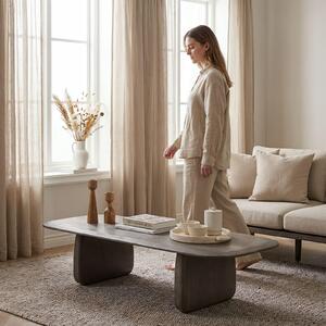 Tavolino HERMO in legno massiccio di mango, grigio - 135 x 53 cm, tavolino da salotto moderno, tavolino da divano con gambe larghe, tavolino in legno dal design minimalista, tavolino da club come piano d'appoggio