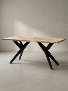 Tavolo da pranzo 180x90x76 cm in legno massello di acacia e metallo, stile loft, tavolo da cucina con gambe in metallo, grande tavolo in legno in stile industriale, tavolo da pranzo rettangolare