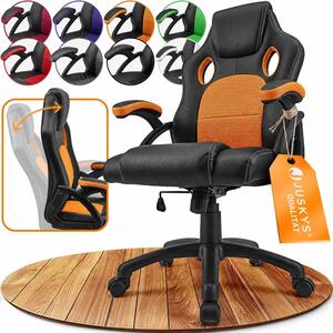Juskys Racing desk chair Montreal (arancione) - sedia da gioco ergonomica, regolabile in altezza e imbottita, fino a 120 kg - sedia da ufficio girevole