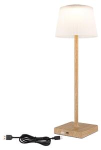 Lampada da tavolo a LED, touch dimmer, batteria ricaricabile USB, aspetto legno, H 38 cm