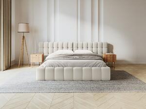 Letto matrimoniale Mamaia in tessuto strutturato Neve con contenitore e testiera doppia - 160x200 cm