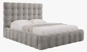 Letto matrimoniale Mamaia in tessuto Bouclé con contenitore e testiera - 200x200 cm
