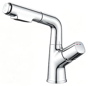 Miscelatore per lavabo con doccetta estraibile, finitura cromata