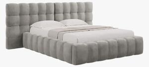 Letto matrimoniale Mamaia in tessuto Bouclé con contenitore e testiera doppia - 140x200 cm