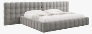 Letto matrimoniale Mamaia in tessuto Bouclé con contenitore e testiera doppia - 200x200 cm
