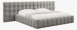 Letto matrimoniale Mamaia in tessuto Bouclé con contenitore e testiera doppia - 180x200 cm
