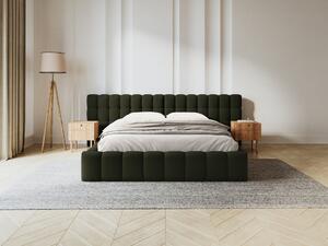 Letto matrimoniale Mamaia in tessuto strutturato Neve con contenitore e testiera doppia - 140x200 cm