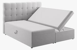 Letto boxspring Mamaia in tessuto Bouclé con contenitore e testiera – 180×200 cm