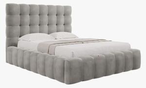 Letto matrimoniale Mamaia in tessuto Bouclé con contenitore e testiera - 140x200 cm